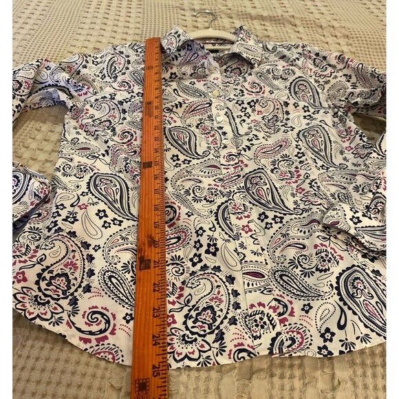 Talbots Womens Button Down Blouse size 6 or Small Fitted Purple Blue Paisley - Picture 9 of 9